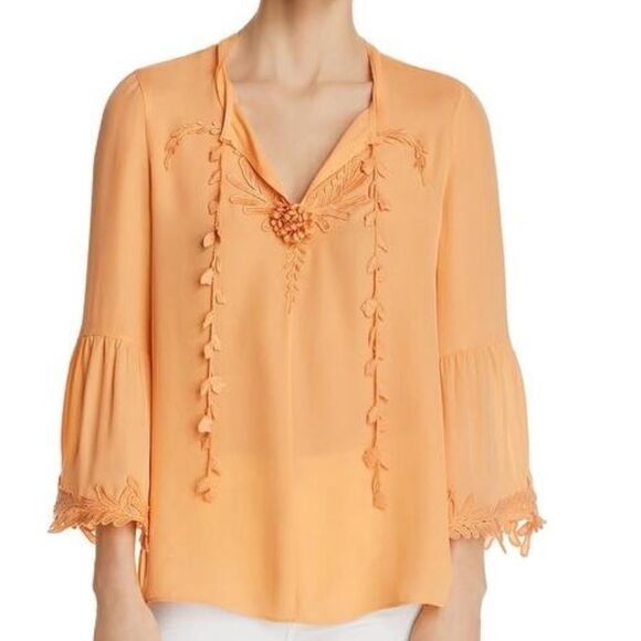 Kobi Halperin Eda Orange Peach Long Sleeve Silk Tie Front Blouse Size Small - Picture 1 of 7